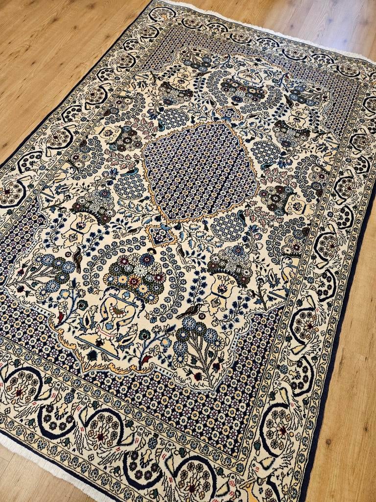 Handgeknoopt perzisch tapijt ghom met zijde 217x145, Info@SlatsAntiek.nl, Crème, 100 tot 150 cm, Perzisch