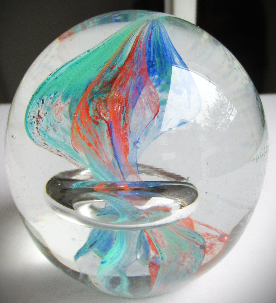 Paperweight met luchtbel ring~pond zwaar~Glazen Bol~presse, Ophalen of Verzenden