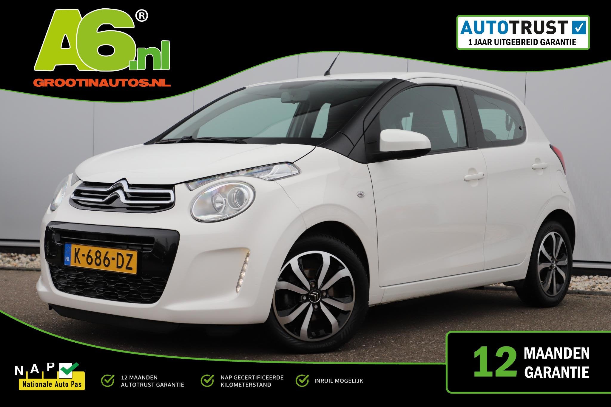 Citroen C1 1.0 VTi Shine 15 inch LMV Navigatie Achteruitrijc, Voorwielaandrijving, Stof, Gebruikt, Euro 6