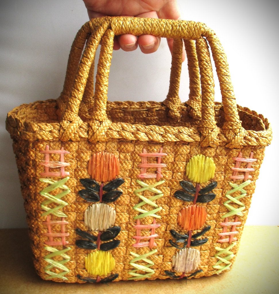 Tas~Kindertasje~Antiek boodschappenmandje~Geruit design, Ophalen of Verzenden