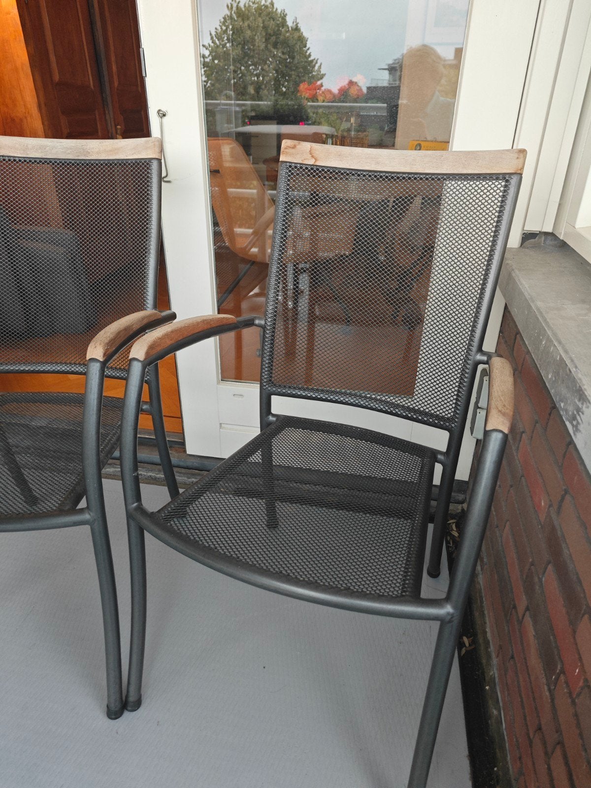 4 Stapelbare tuinstoelen, Ophalen of Verzenden, Gebruikt, Metaal, Stapelbaar
