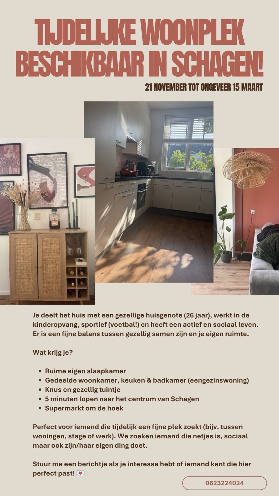 Tijdelijke woonruimte beschikbaar in Schagen, Huizen en Kamers, Kamers te huur, Overige regio's