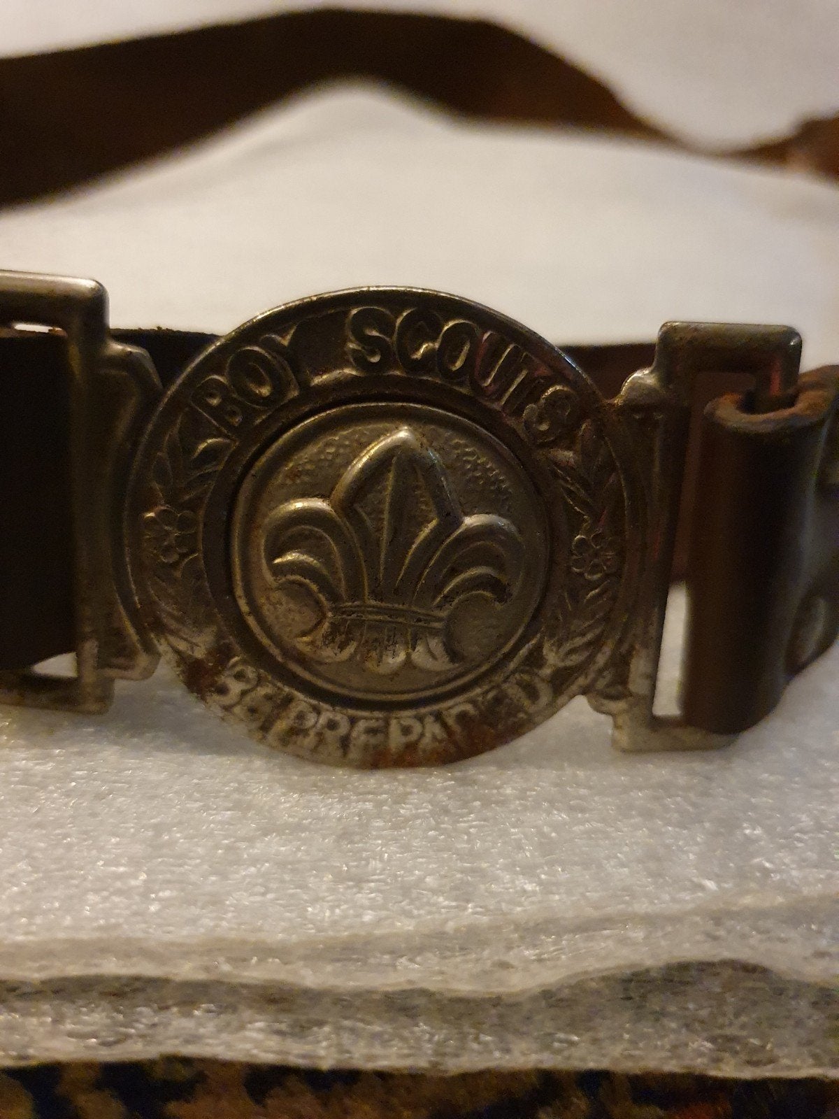 Vintage Boy Scouts Riem met Fleur-de-lis Gesp, Verzamelen, Scouting, Ophalen of Verzenden, Gebruikt, Kleding