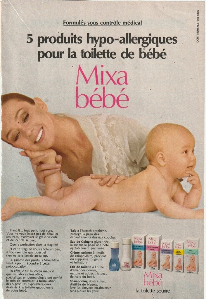 retro reclame 1970 Mixa baby verzorging luiers verschonen, Verzenden, Overige typen