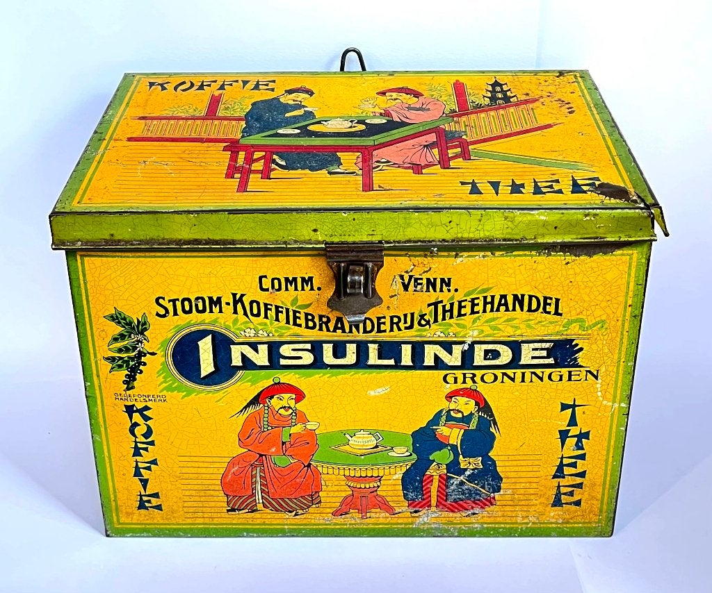 Insulinde Groningen Winkelblik Koffie Thee ca.1925, Verzamelen, Blikken, Ophalen of Verzenden, Gebruikt, Thee, Overige merken