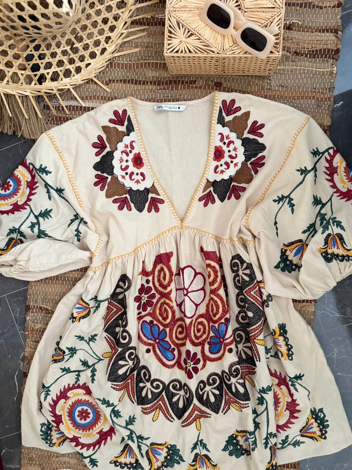 Zara Boho Linnen Jurk met Geborduurd Patroon, Ophalen of Verzenden, Zo goed als nieuw, Beige
