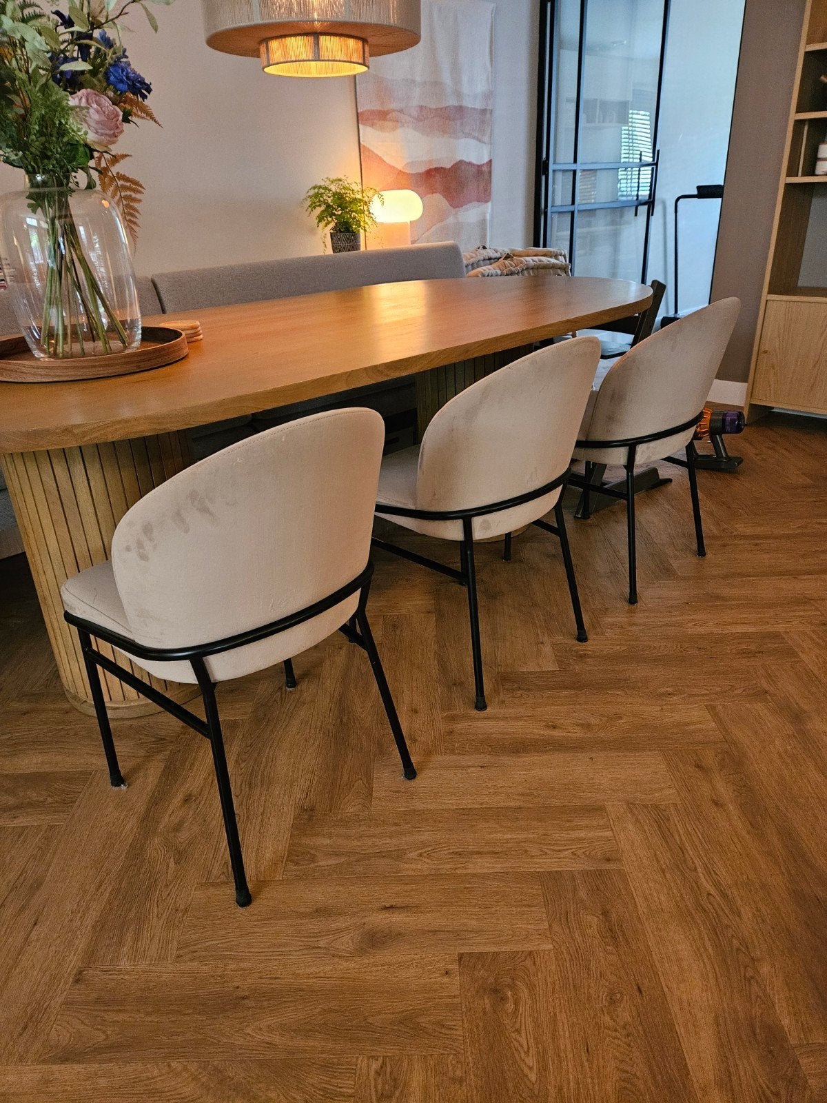 Eetkamerstoelen 6 stuks, Eichholtz "Willis" grijs beige, Huis en Inrichting, Stoelen, Ophalen, Gebruikt, Vijf, Zes of meer stoelen