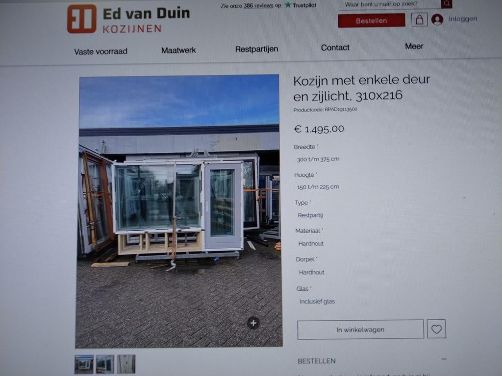 Achterdeur kozijn, Nieuw, Ophalen of Verzenden, Buitendeur, Glas
