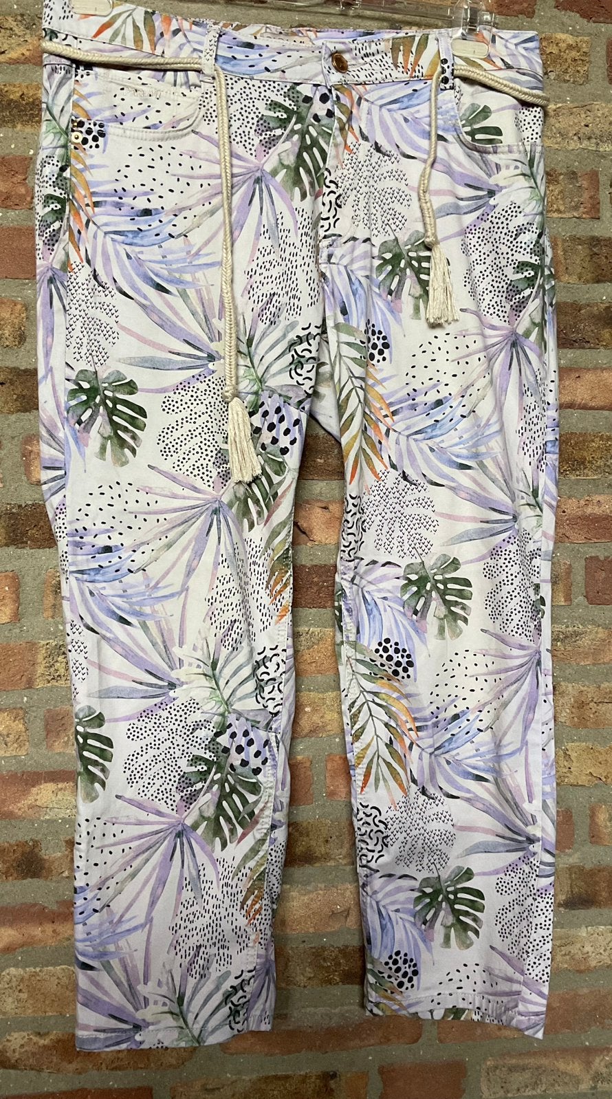 Para Mi! Prachtige broek creme lila groen blad als nieuw 46, Overige kleuren, Maat 46/48 (XL) of groter, Ophalen of Verzenden