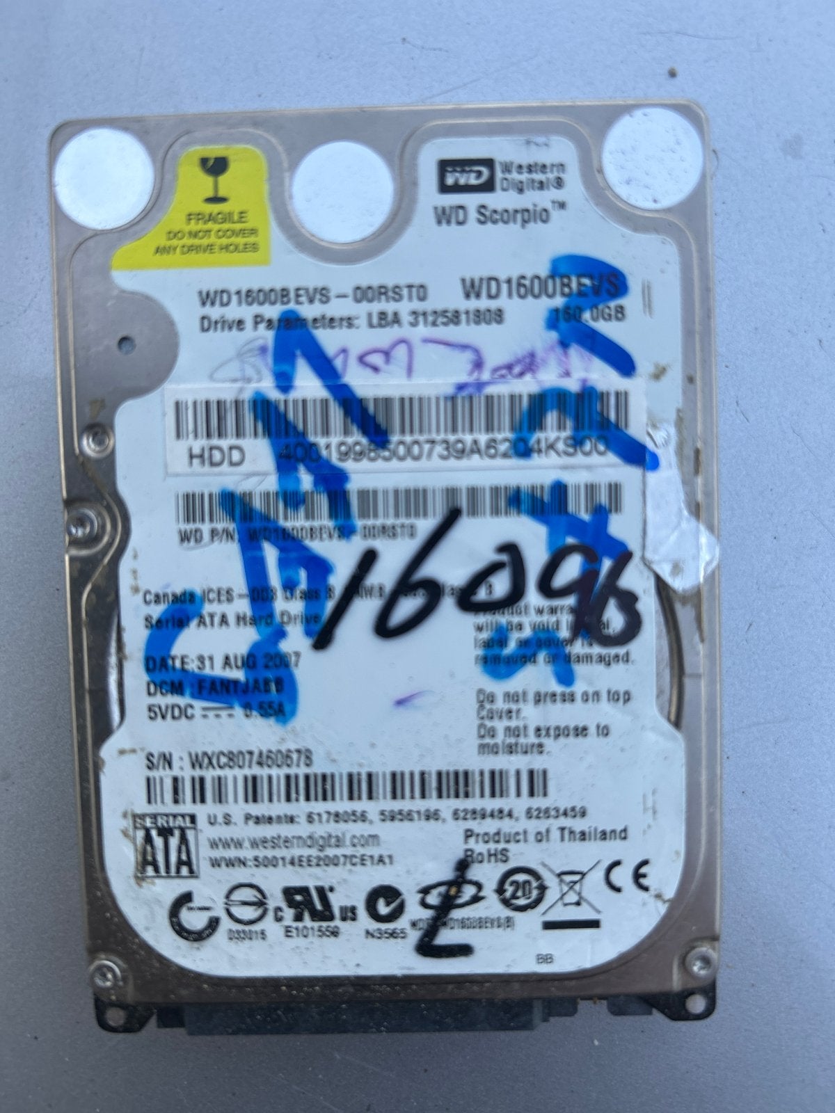 Western Digital Scorpio 160GB HDD SATA Harde Schijf, Computers en Software, Intern, Gebruikt, Ophalen of Verzenden, Laptop