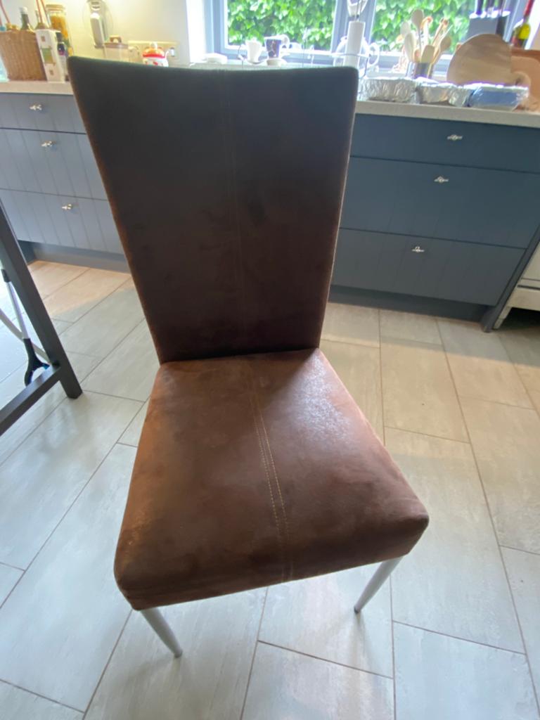 6 eetkamerstoelen, Gebruikt, Bruin, Ophalen of Verzenden, Modern