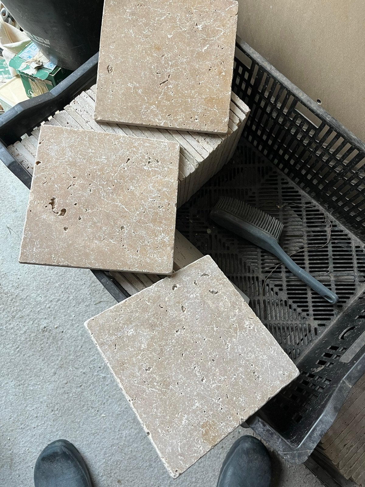 Travertin tegels 20x20x1cm - 200 stuks, Ophalen, Overige materialen, Gebruikt, 5 tot 10 m²