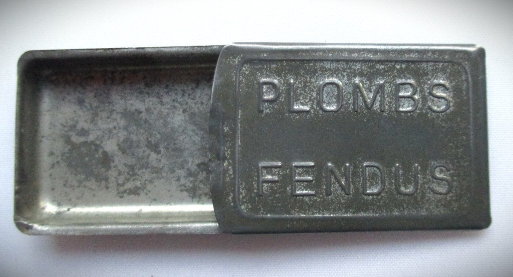 Loodjes blikje~Jaren 40 doosje schuifdeksel~ Plombs Fendus, Ophalen of Verzenden