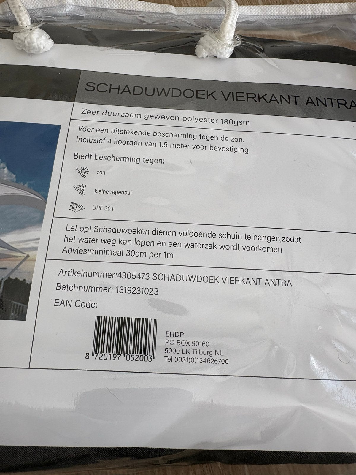 Schaduwdoek Vierkant Antraciet 3.6x3.6m - Nieuw, Ophalen, Nieuw