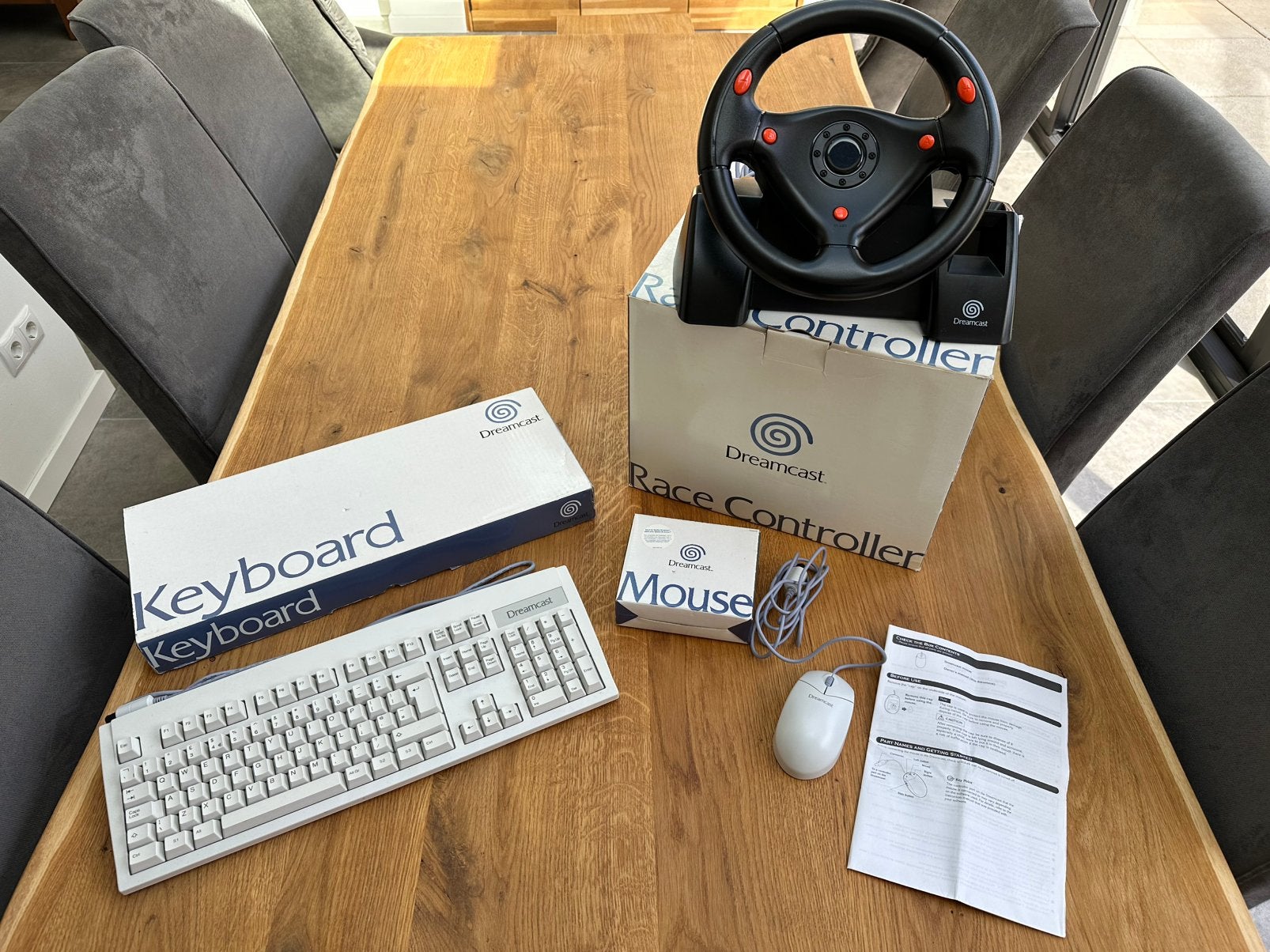 SEGA Dreamcast Mouse, keyboard & Racing wheel alles in doos, Spelcomputers en Games, Spelcomputers | Sega, Ophalen, Zo goed als nieuw