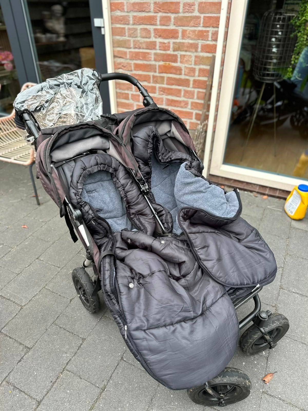 Mountain Buggy Duowagen met zitjes, reiswieg en regenhoezen, Gebruikt, Duowagen, Ophalen, Kinderwagen