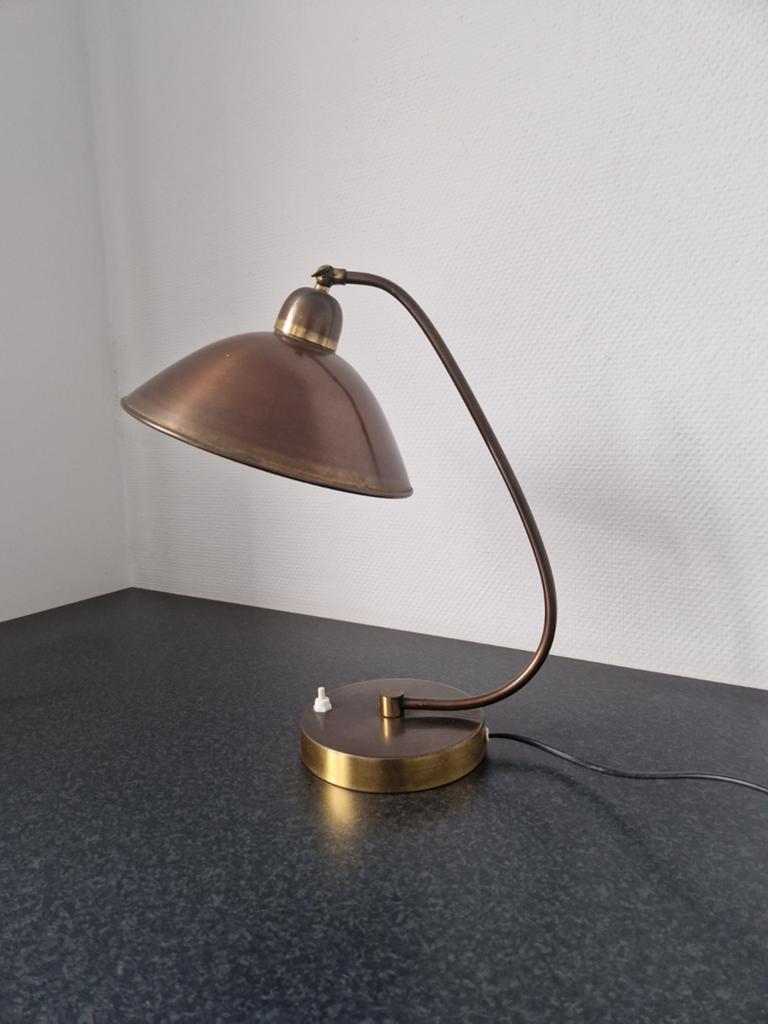 Vintage koper / messing art deco Bauhaus tafellamp, Ophalen of Verzenden