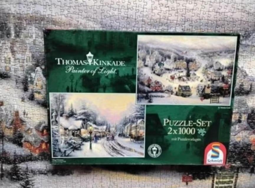 Schmidt Thomas Kinkade puzzels christmas 2x 1000 stukjes, Ophalen, 500 t/m 1500 stukjes, Zo goed als nieuw, Legpuzzel