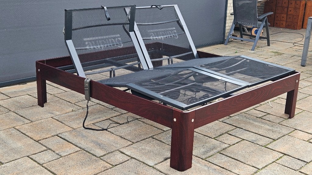 Luxe Auping 180x200; seniorenhoogte 48 cm; elektrisch, Huis en Inrichting, Slaapkamer | Bedden, Ophalen, Verstelbaar, Bruin, Tweepersoons