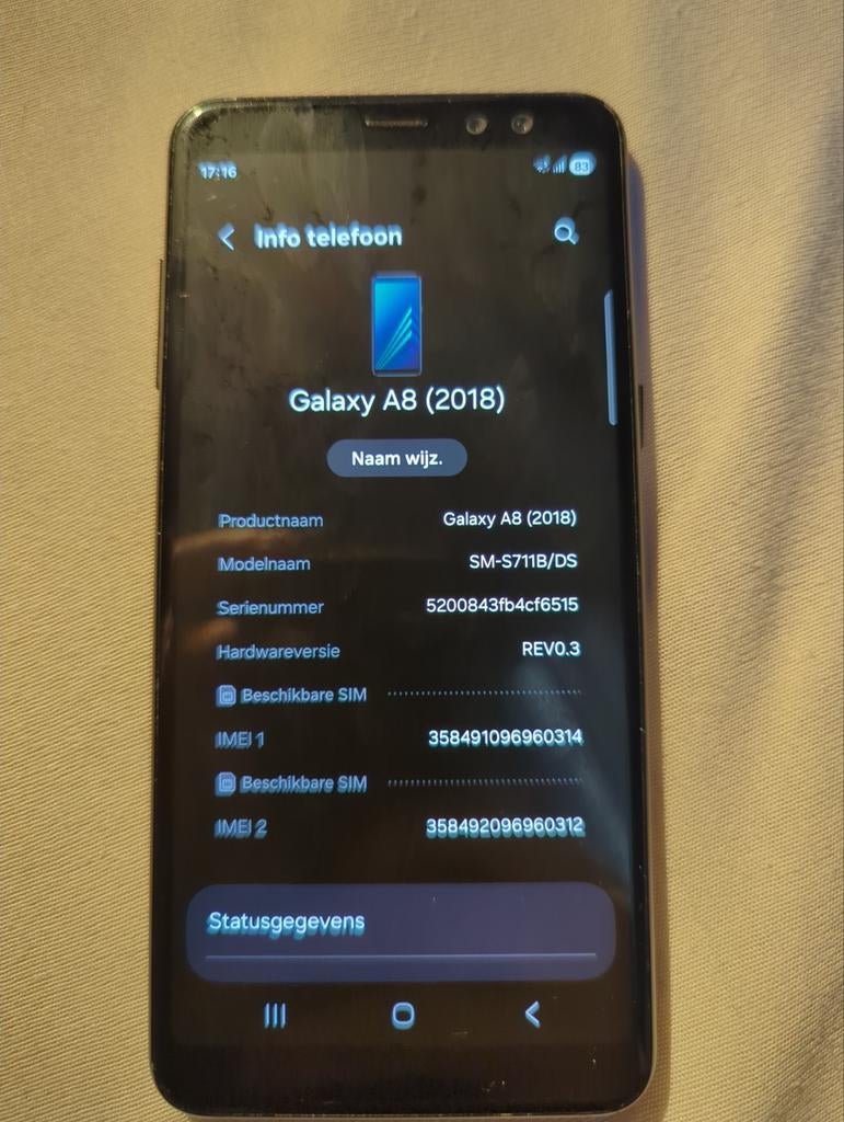 Samsung Galaxy A8 (2018), rooted, Android 15 (X-Rom), Telecommunicatie, Gebruikt, Verzenden, Zwart, Touchscreen