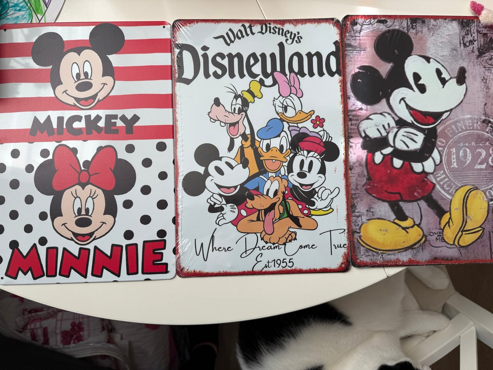3 Disney muurplaten: Mickey, Minnie & Disneyland, Ophalen, Mickey Mouse, Gebruikt, Plaatje of Poster
