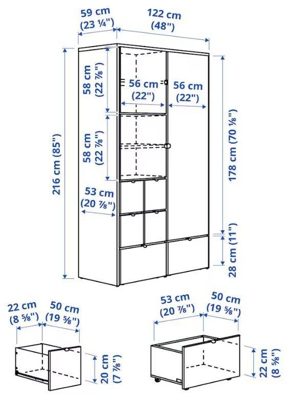 IKEA Kledingkast VISTHUS Wardrobe, grey/white, 122x59x216 cm, Huis en Inrichting, Kasten | Kledingkasten, Met deur(en), Gebruikt