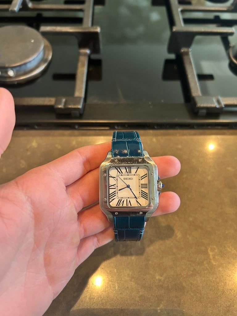 Seiko horloge heren 41mm, Seiko, Leer, Staal, Polshorloge