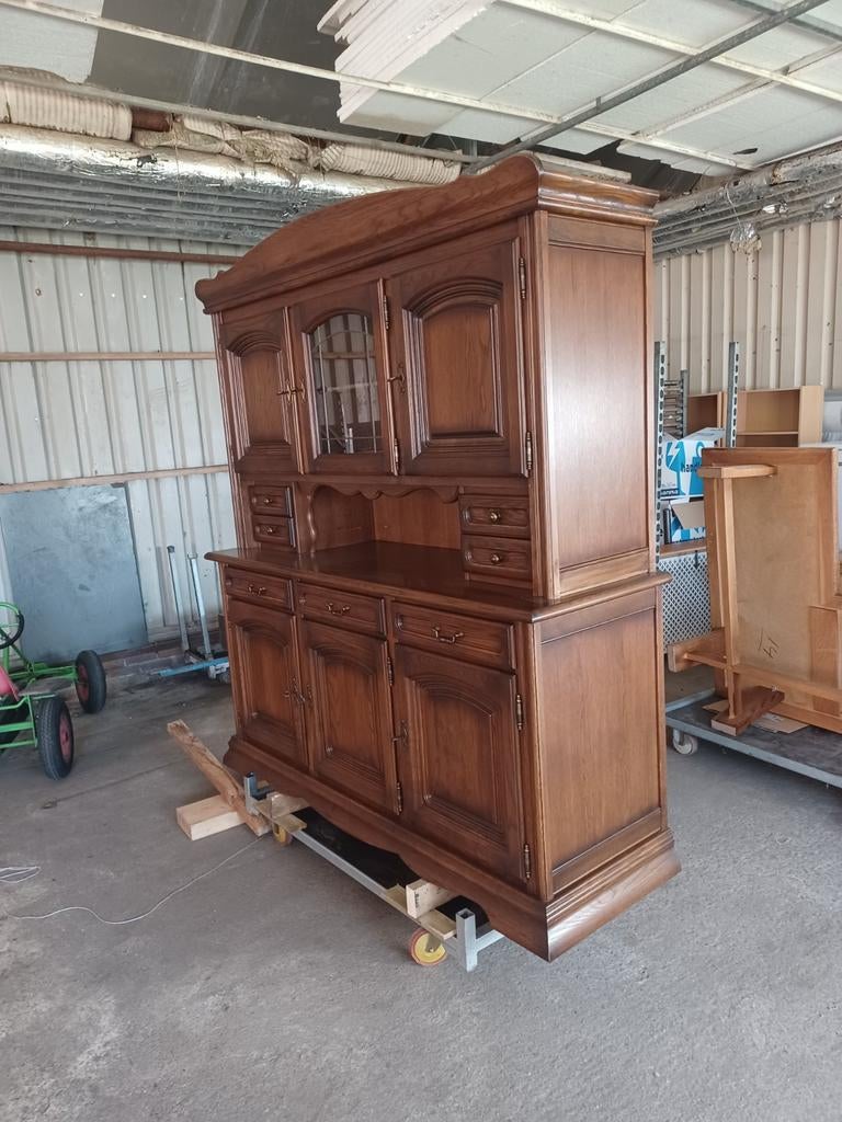 Massief eiken dressoir/buffetkast met vitrine, Ophalen of Verzenden