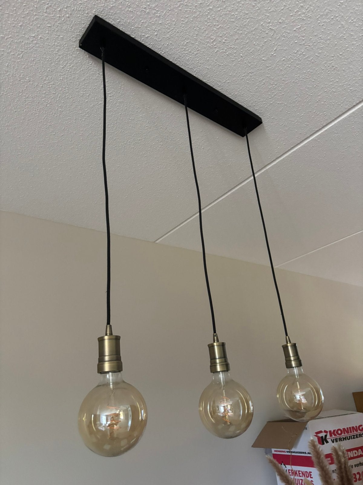 Hanglamp met 3 lichtpunten zwart/brons, Ophalen, Zo goed als nieuw