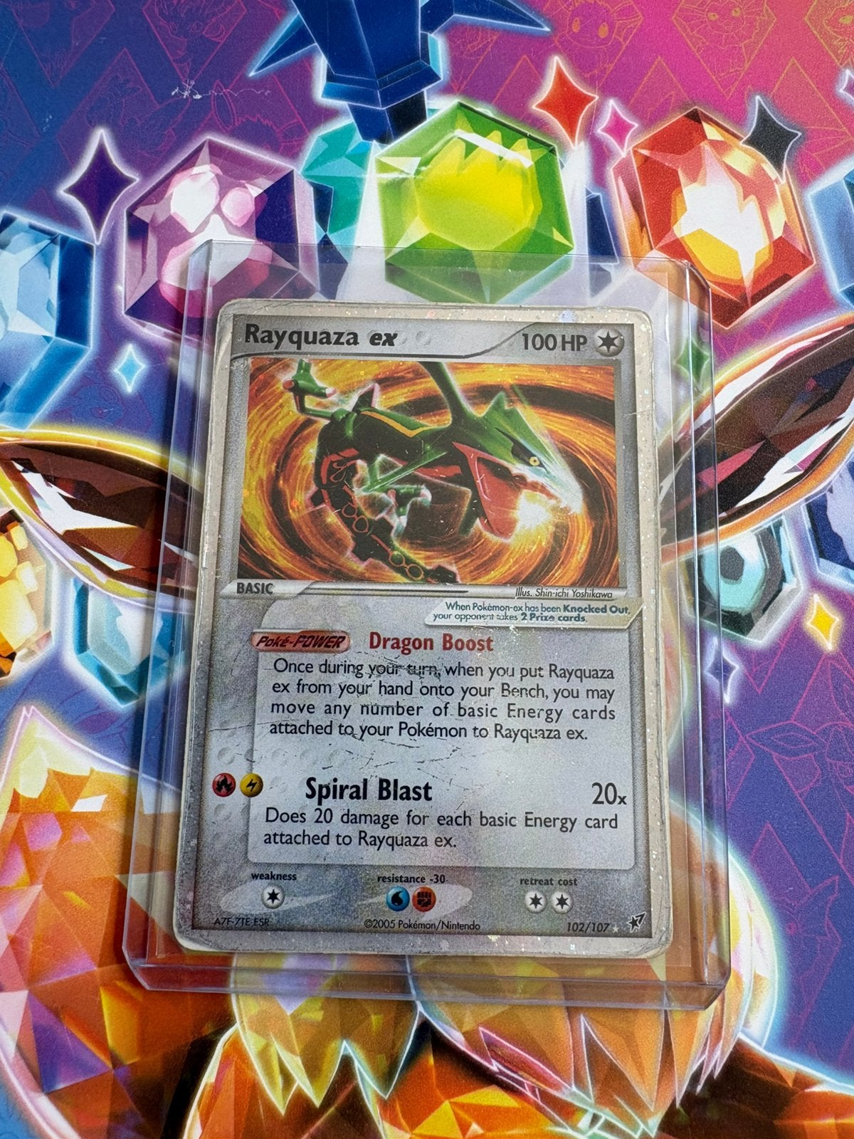 Rayquaza ex 102/107 (2005), Hobby en Vrije tijd, Verzamelkaartspellen | Pokémon, Ophalen of Verzenden, Zo goed als nieuw