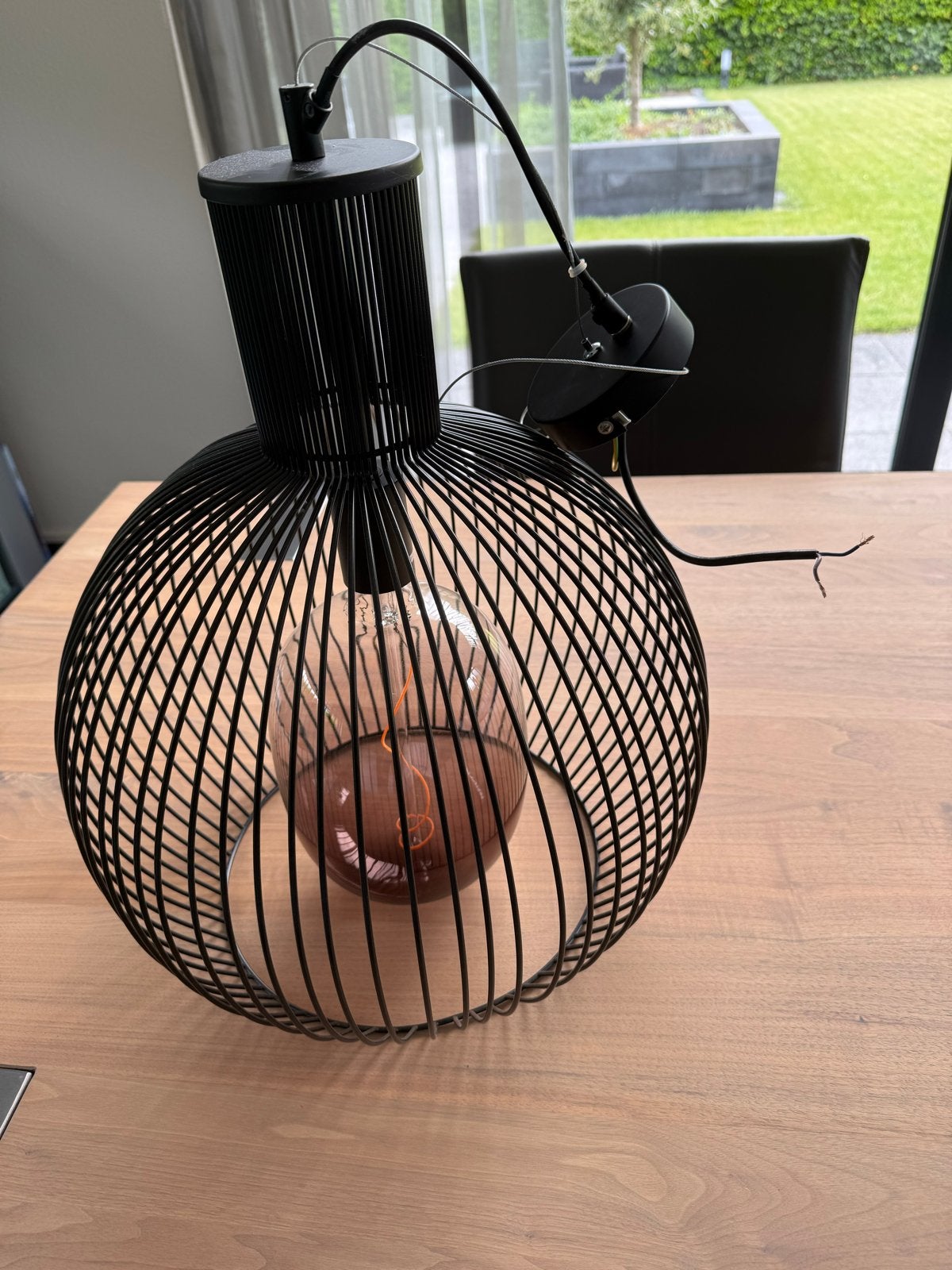 Moderne Zwarte Draadlamp - Hanglamp met Edison Bol, Ophalen, Zo goed als nieuw, Metaal, 50 tot 75 cm