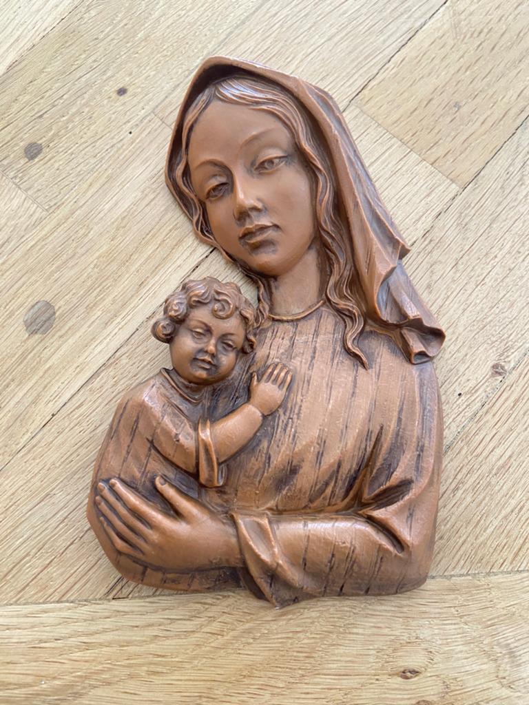 Vintage ANRI Madonna met Kind-Wandr Jaren 50/60 (18x10 cm), Ophalen of Verzenden