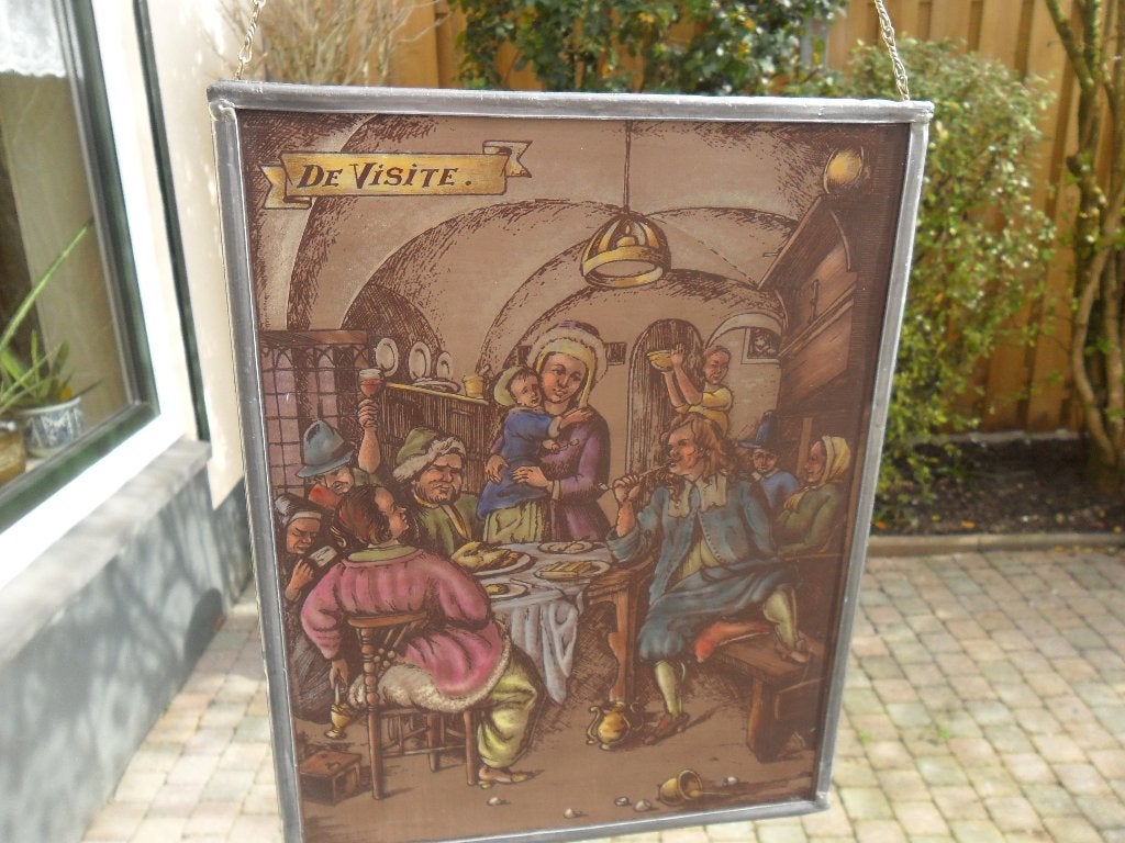 Glas in  lood – De Visite, 30 cm, 23 cm, Ophalen of Verzenden, Zo goed als nieuw