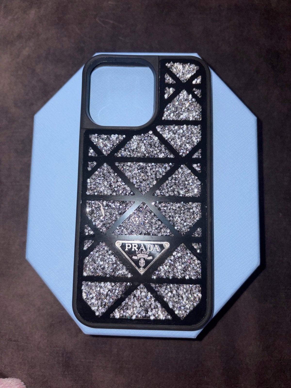 Luxe Prada iPhone 14 Pro Max hoesje - Zwart met glitters, Kunststof, IPhone 14 Pro Max, Zwart, Overige merken