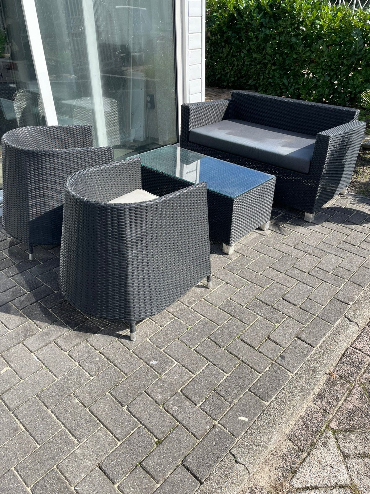 Mooie wicker loungeset 2-zitsbank 2 stoelen en tafel, Tuin en Terras, Ophalen of Verzenden, Zo goed als nieuw, Wicker