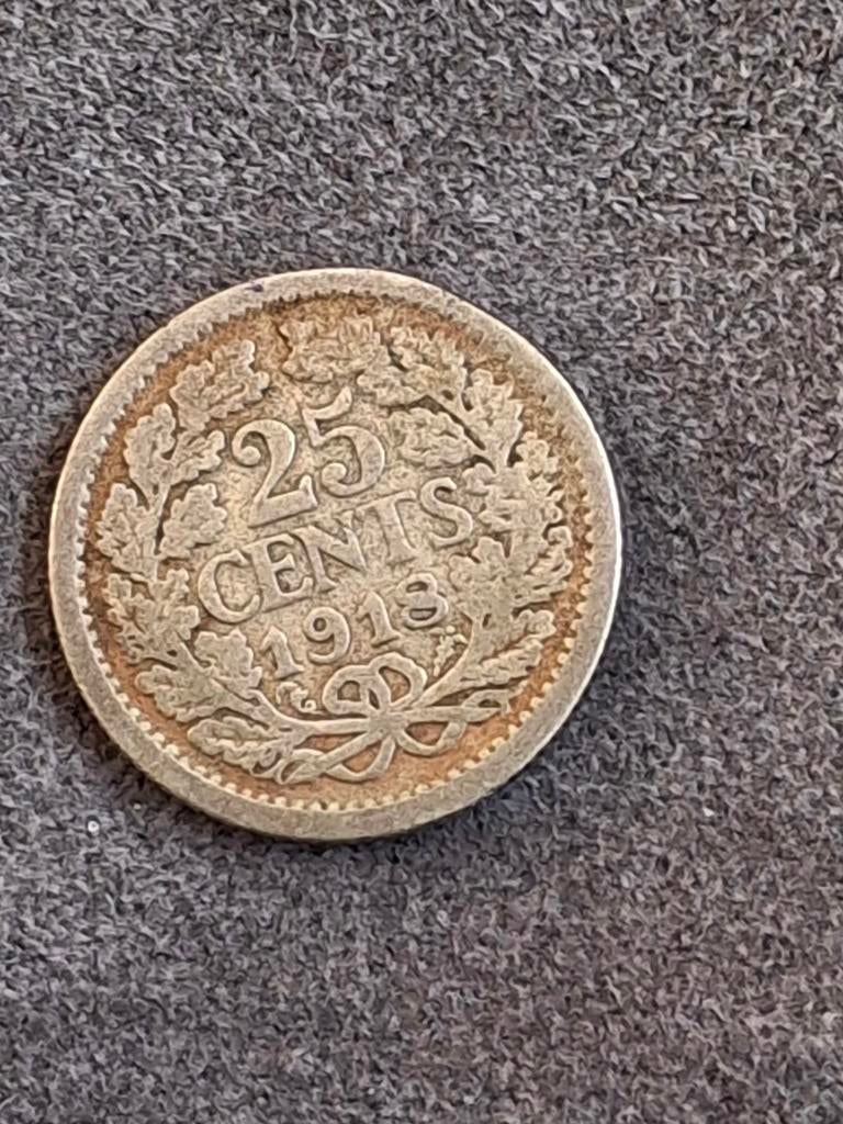 Zilveren 25 Cent Koningin Wilhelmina 1918, Postzegels en Munten, Munten | Nederland, Zilver, 25 cent, Ophalen of Verzenden, Koningin Wilhelmina