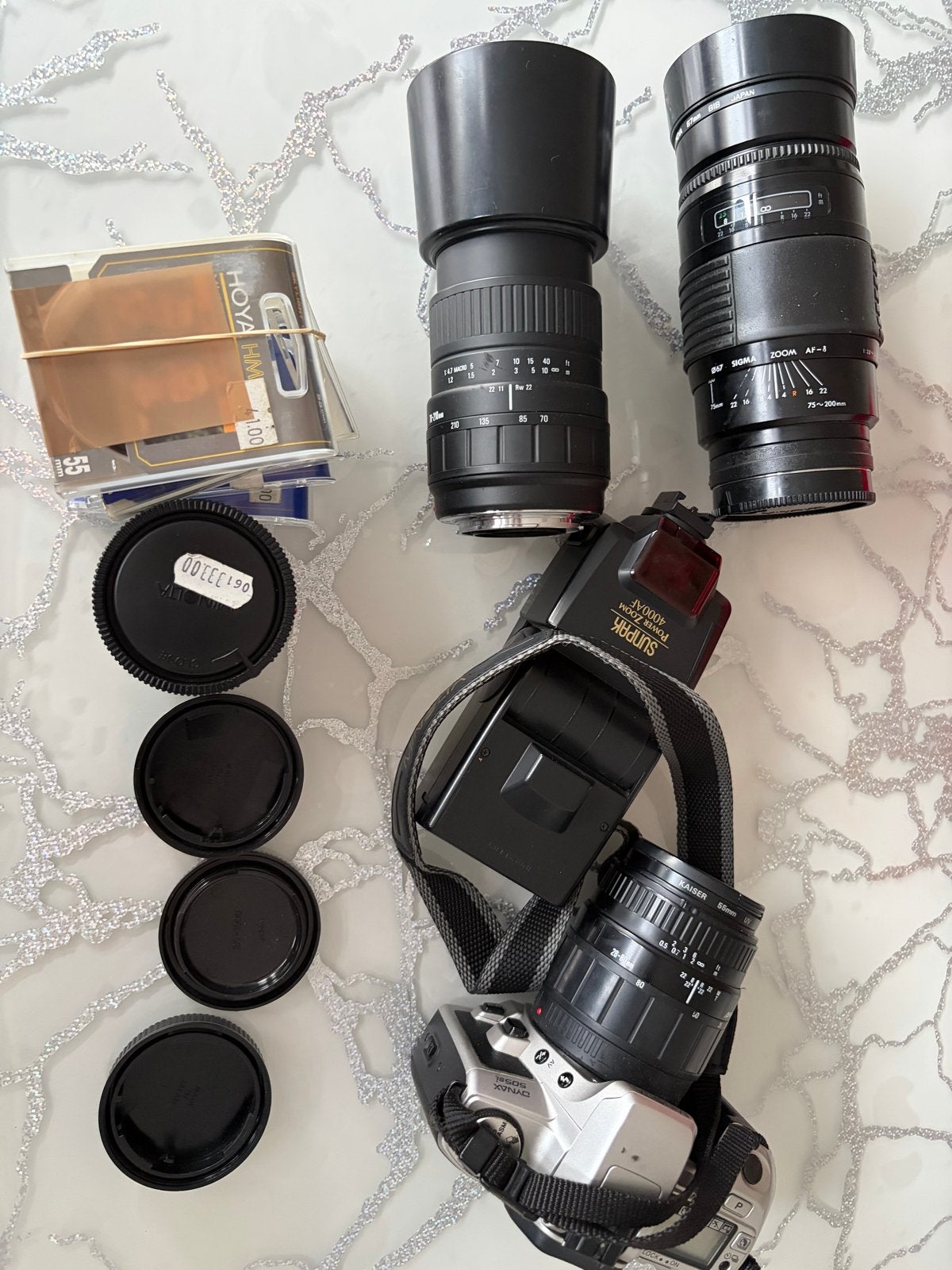 Minolta Dynax 505si Spiegelreflexcamera met lenzen en flitse, Audio, Tv en Foto, Ophalen, Gebruikt, Spiegelreflex, Minolta