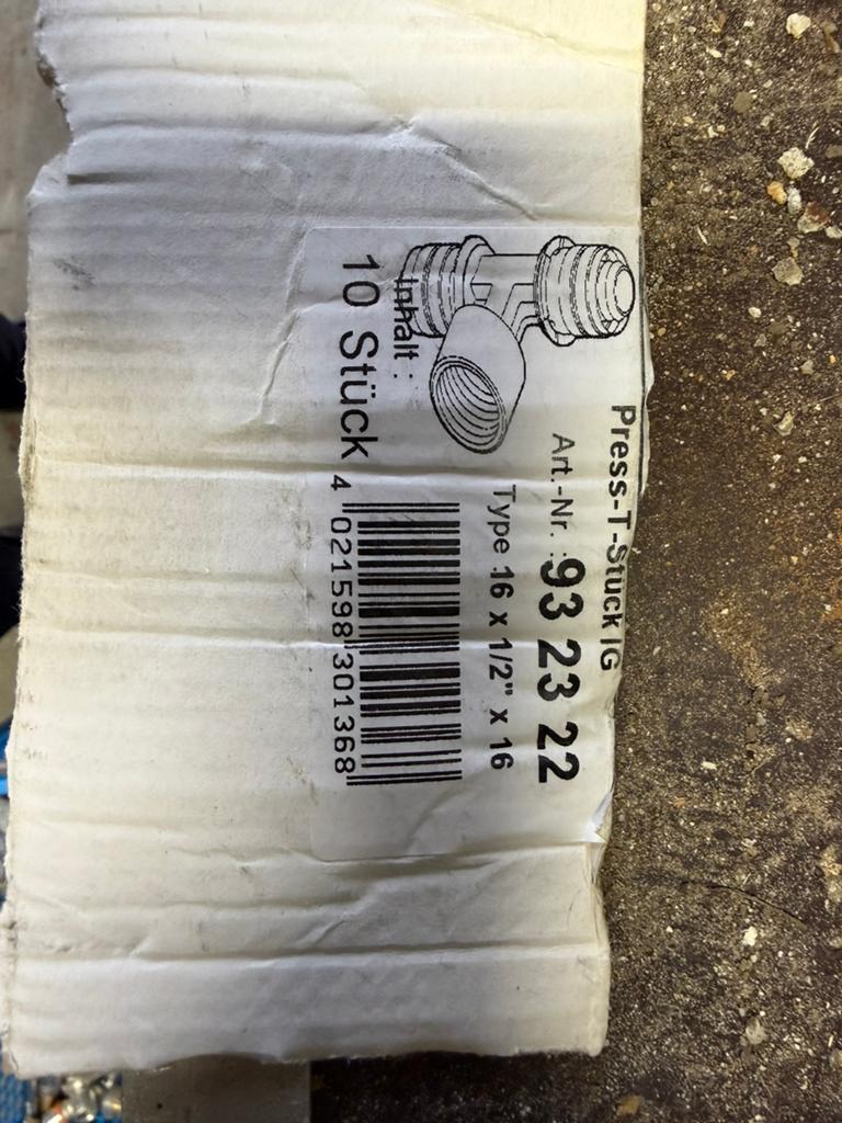 Uponor press T-stuk 16 x 1/2" x 16, Ophalen of Verzenden, Nieuw, Overige typen