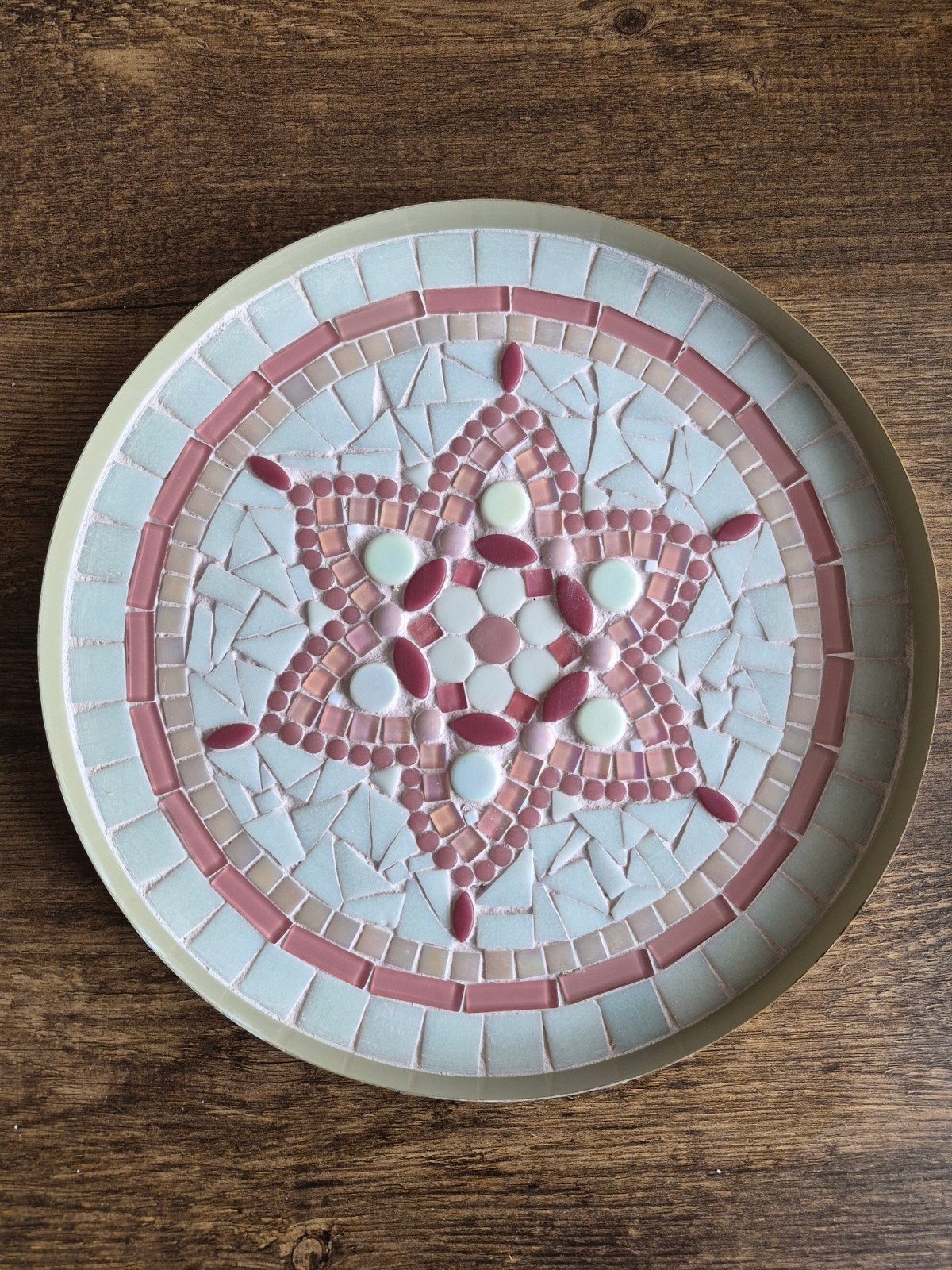 Mozaiek dienblad roze wit, Ophalen of Verzenden, Handgemaakt, Rond, Metaal