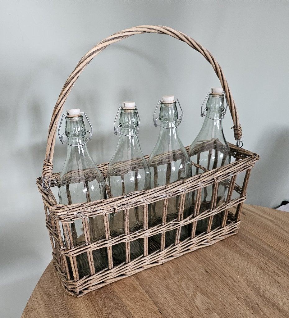 LEUKE OUDE BROCANTE RIETEN FLESSENMAND, Ophalen of Verzenden