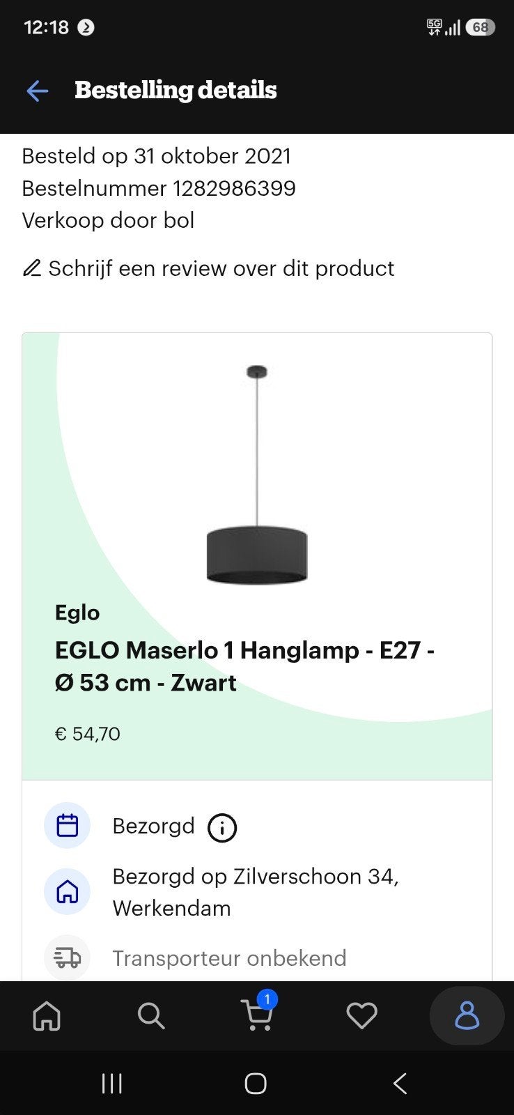 EGLO Maserlo 1 Hanglamp - E27 - Ø 53 cm - Zwart, Ophalen, E27 (groot), Zo goed als nieuw, Metaal