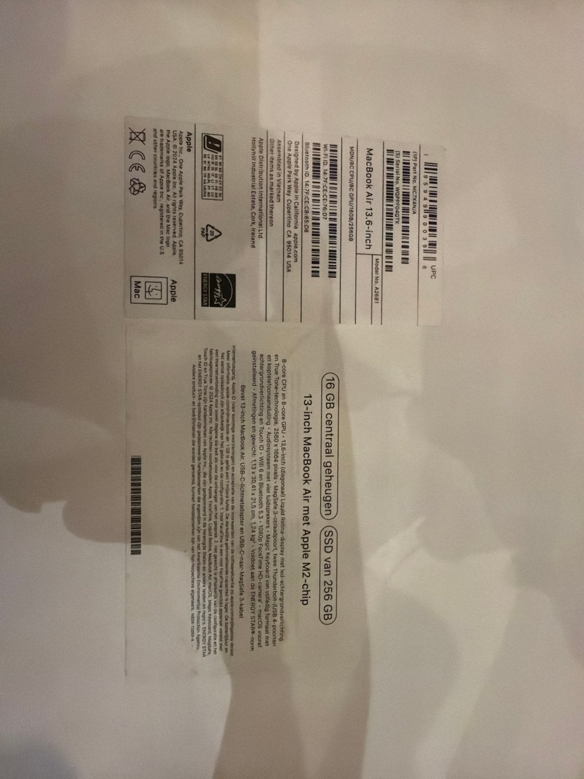 MacBook Air 13 inch M2-chip 256GB SSD 16GB RAM, 256 GB, Qwerty, 13 inch, Nieuw