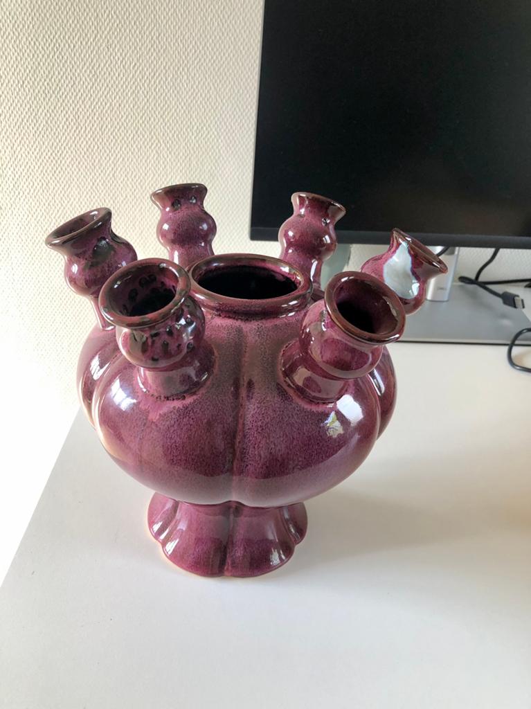 Tulpenvaas, paars, Huis en Inrichting, Woonaccessoires | Vazen, Ophalen, Overige kleuren, Minder dan 50 cm, Glas