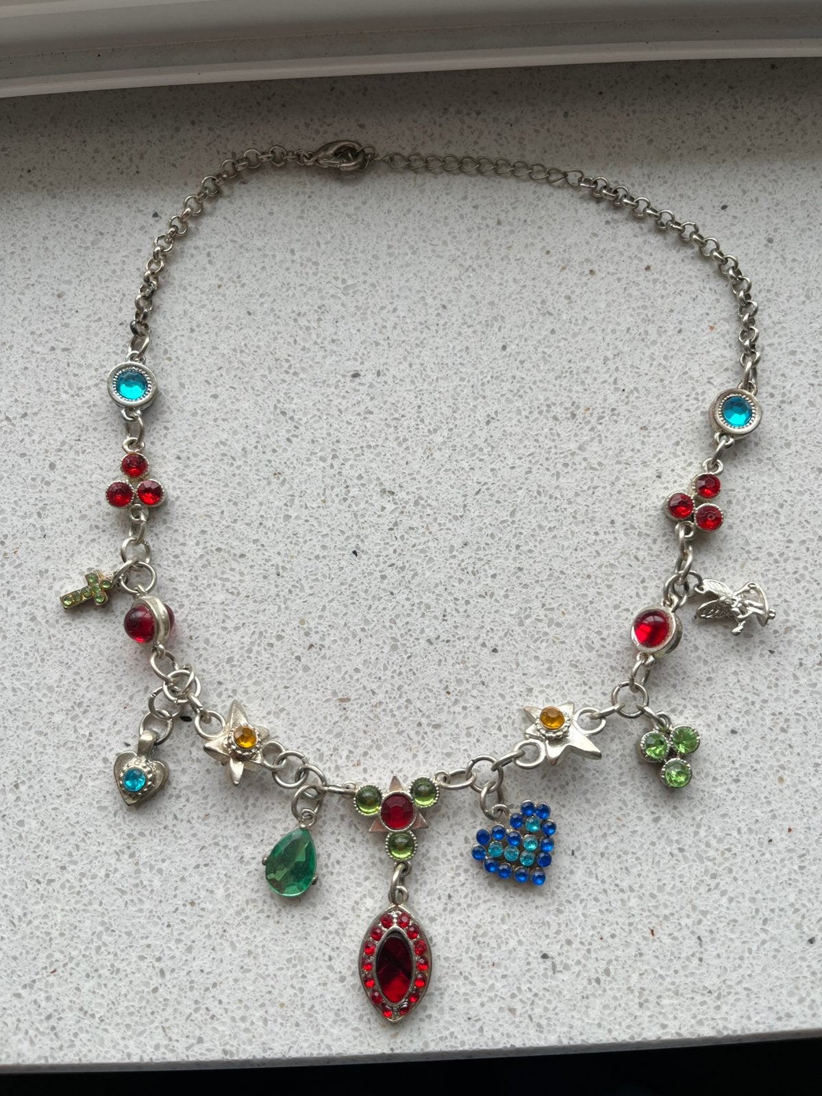 Vintage Otazu ketting met bedels, Sieraden, Tassen en Uiterlijk, Kettingen, Gebruikt, Ophalen of Verzenden, Zilver, Overige materialen