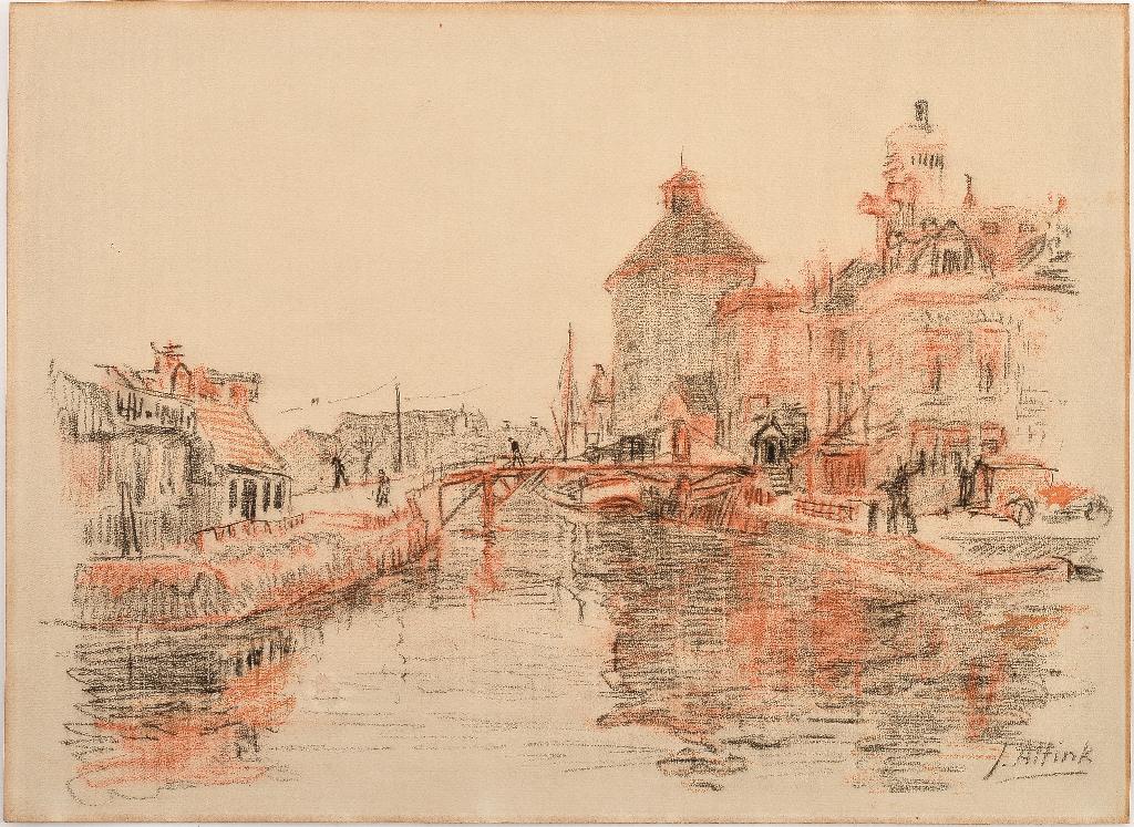 +Jan Altink(1885)Tekening"Gezicht Groning Winschoterdiep"Ges, Ophalen of Verzenden
