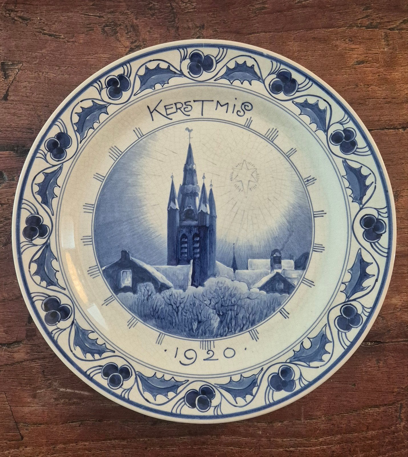 Antiek Delfts Blauw Kerstbord 1920 - Royal Delft 26 cm, Ophalen