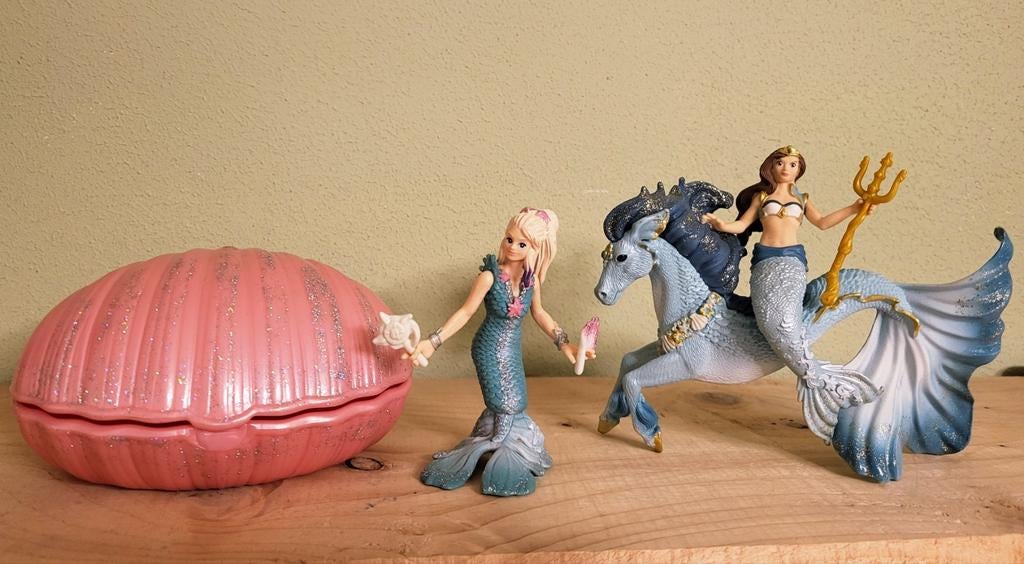 Schleich zeemeermin, zeepaard en schelp, Ophalen of Verzenden, Zo goed als nieuw, Paard, Beeldje of Figuurtje