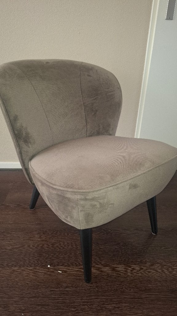 fauteuil olijfgroen fluweel, Ophalen, Modern, Elegant, 75 tot 100 cm, Zo goed als nieuw