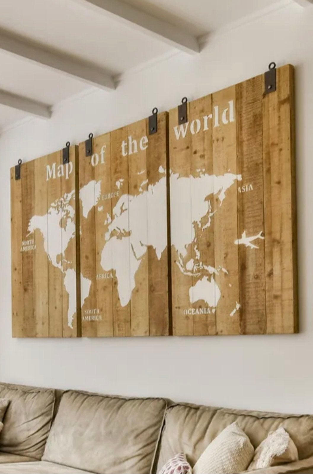 Drieluik Houten Wereldkaart Wanddecoratie, Ophalen, Hout, Nieuw, Bruin