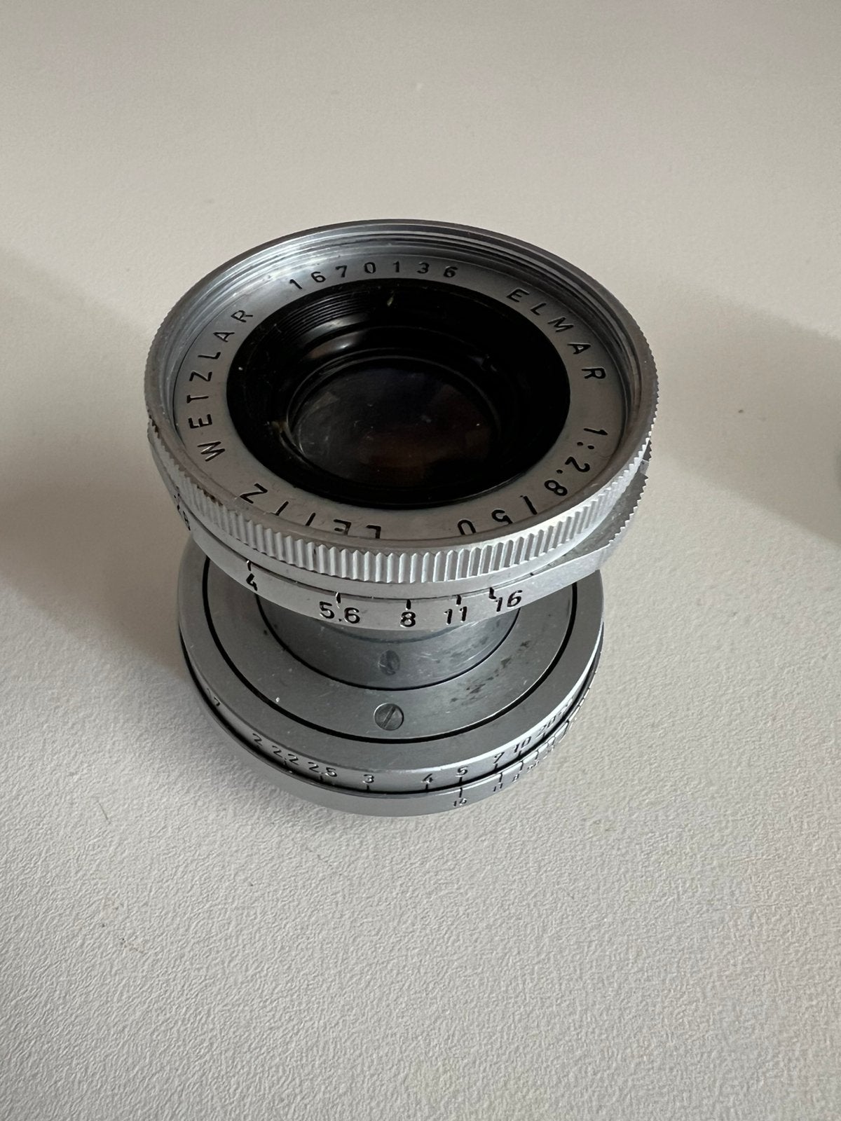 Leica elmar 50mm 2.8 ltm, Gebruikt, Leica, Ophalen of Verzenden, Overige vattingen